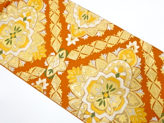 JAPANESE KIMONO / ANTIQUE FUKURO OBI / SILK / WOVEN FLORAL CREST